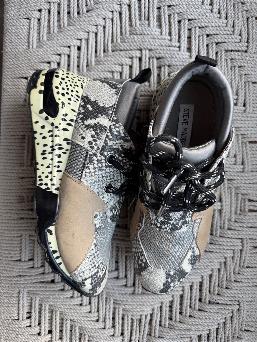 Steve Madden Women's Snake-Print Platform Sneakers - Beige, Gray & Black